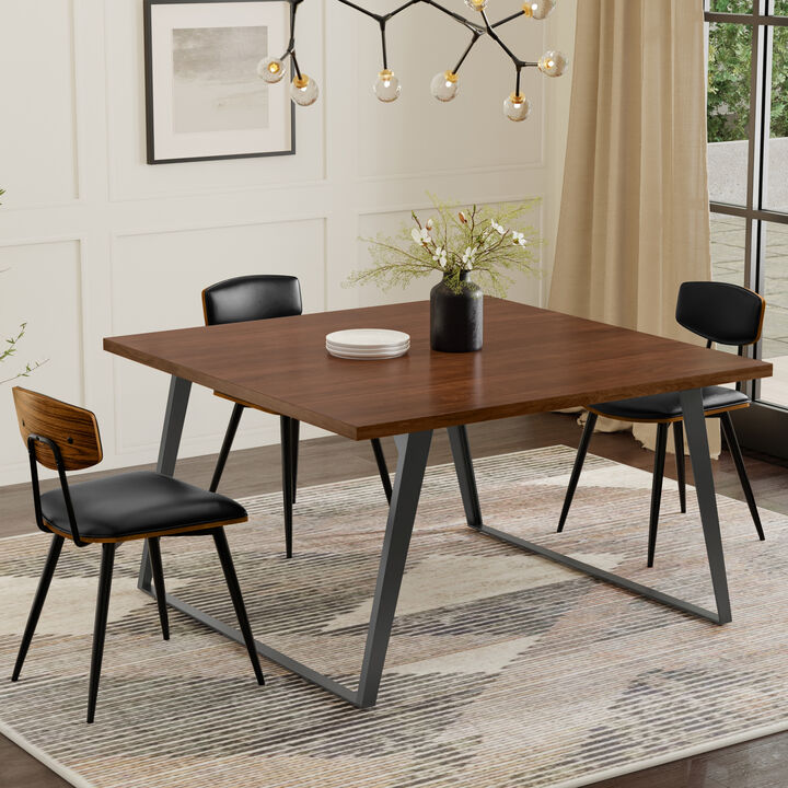 Lowry 54 inch x 54 inch Square Modern Industrial Square Dining Table in Walnut Veneer