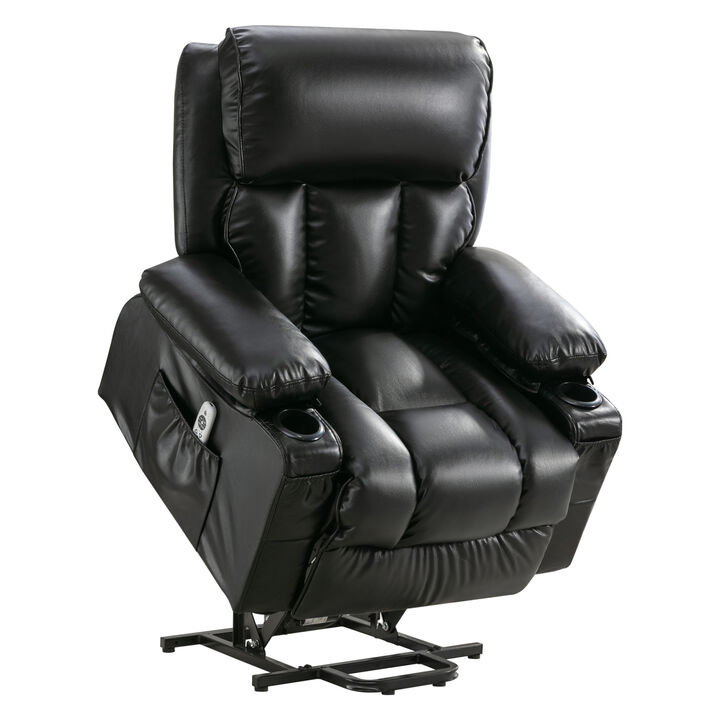 Power Lift Recliner Chair Recliners for Elderly with Heat and Massage Recliner Chair for Living Room with Infinite Position and Side Pocket, USB Charge .BLACK