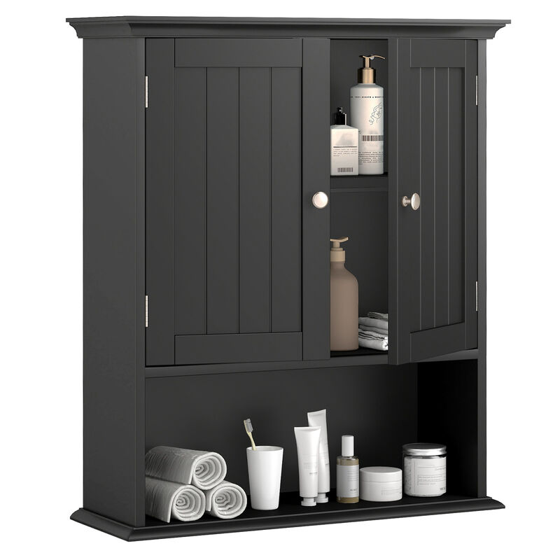 Wall Hanging Bathroom Cabinet with Enclosed Storage and Open Shelves