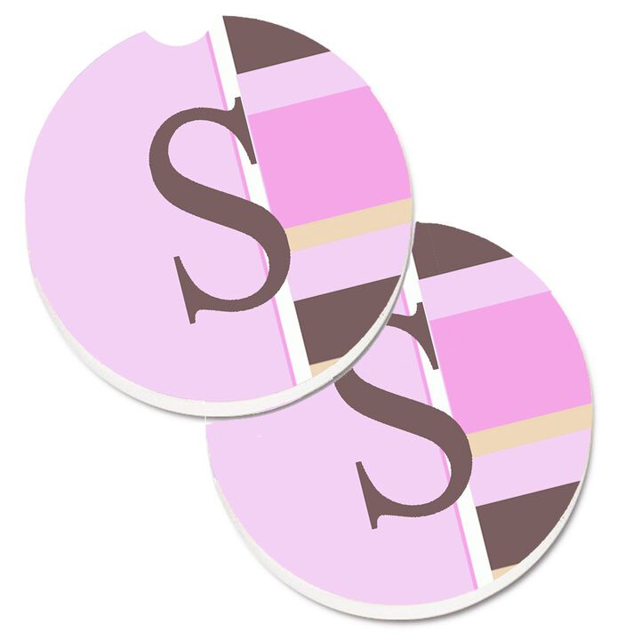 Caroline's Treasures Letter S Initial Monogram - Pink Stripes Set of 2 Cup Holder Car Coasters CJ1005-SCARC, 2.56, Multicolor