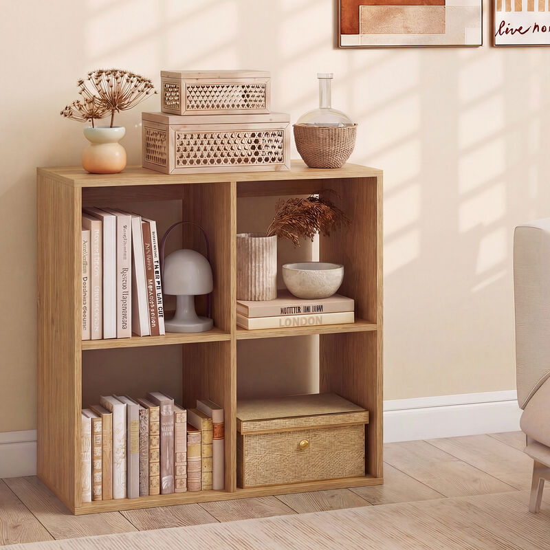 4 Cube Bookcase with Back Guardrail for Bedroom Storage image number 1