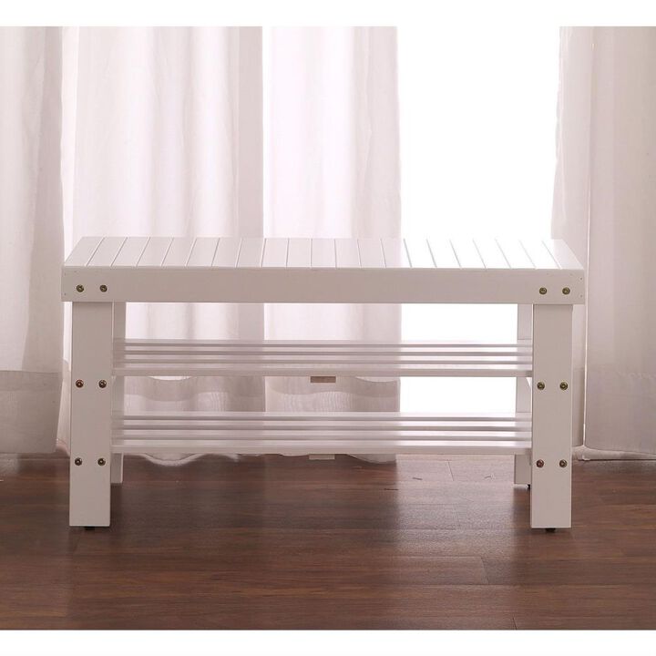 Hivvago Solid Wood Shoe Rack Entryway Storage Bench in White