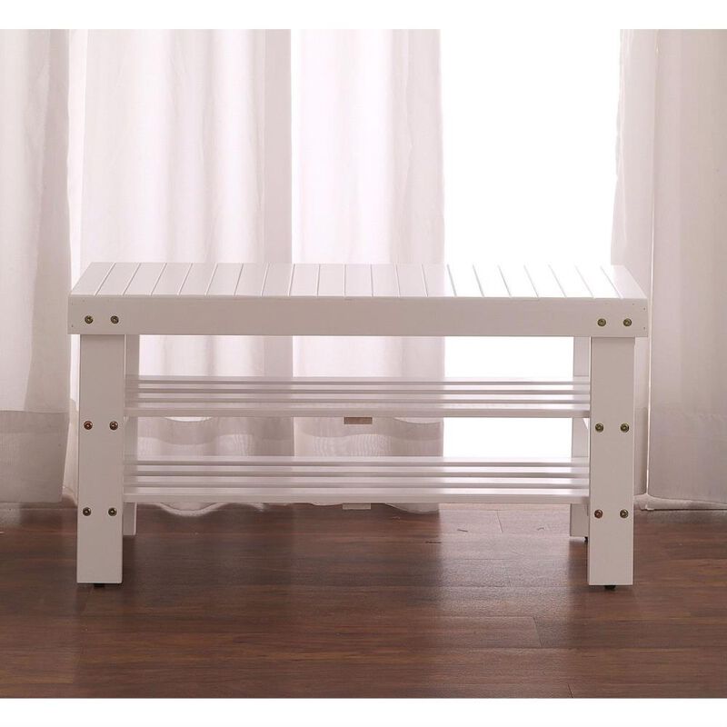 Hivvago Solid Wood Shoe Rack Entryway Storage Bench in White
