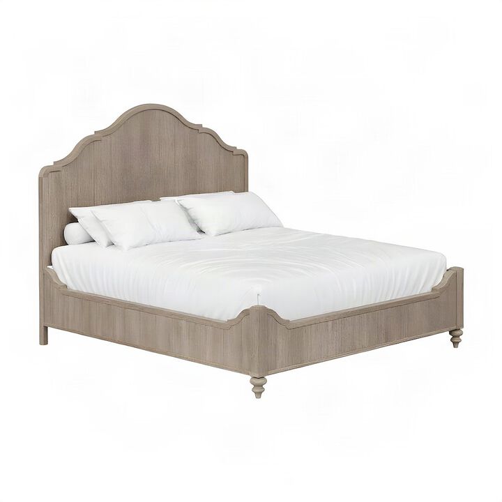 FurniFact Rubberwood and Mindi Veneer King Panel Bed with Tall Headboard, Sand