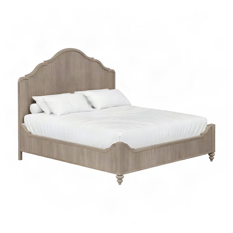 FurniFact Rubberwood and Mindi Veneer King Panel Bed with Tall Headboard, Sand image number 0
