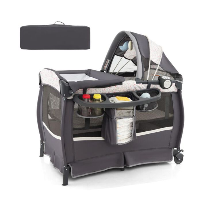 Hivvago 4 in 1 Portable Pack and Play Baby Nursery Center with Bassinet