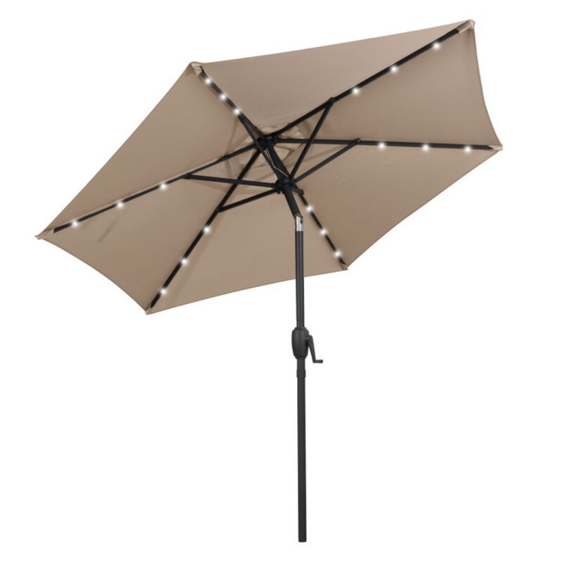 7.5 Feet Solar Powered Patio Umbrella with LED Lights and Crank Handle image number 0