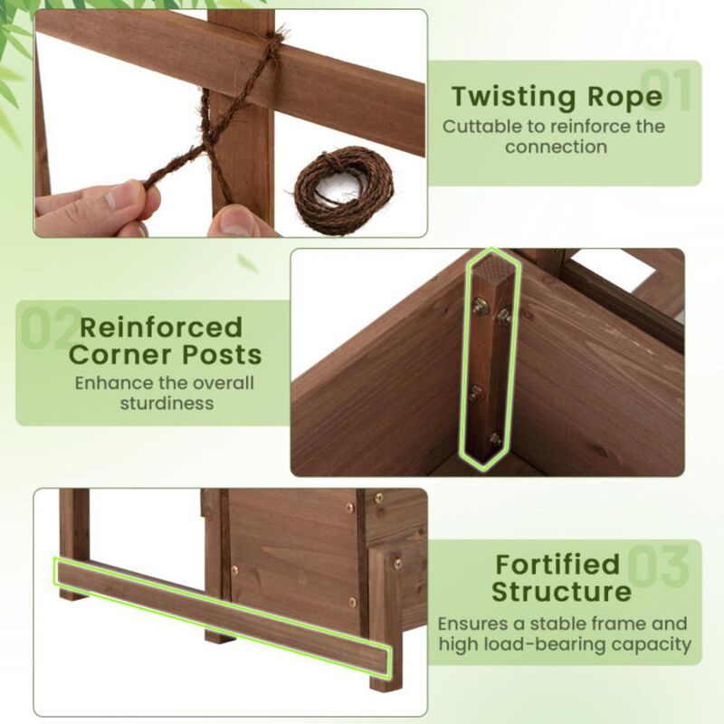 Hivvago Raised Garden Bed with Trellis 2-tier Wood Planter Box with Drainage Holes