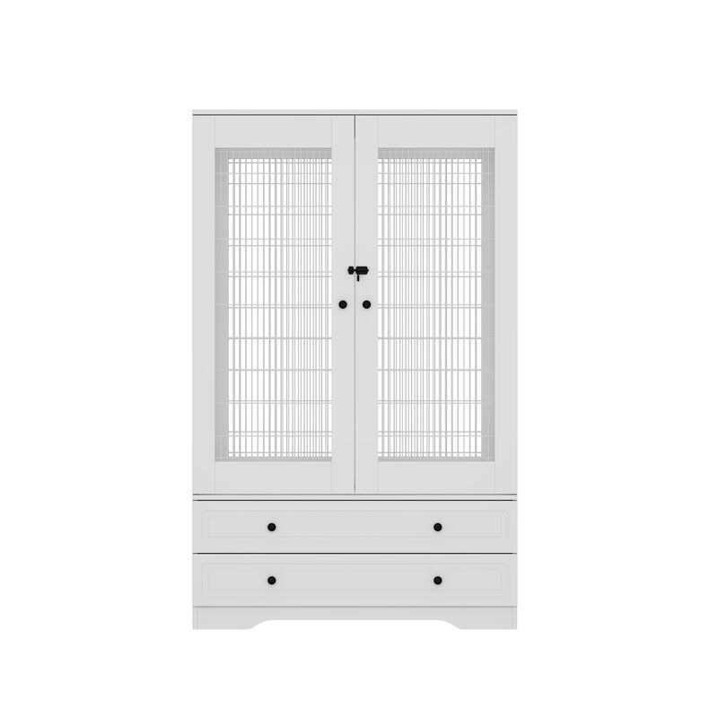 FUFU&GAGA White Storage Cabinet with 15mm PB, 18mm Wire Mesh Frame, and Melamine Finish, (37.9" L x 19" W x 46" H), White