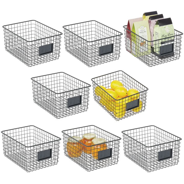 mDesign Large Steel Kitchen Organizer Basket - Label Slot, 8 Pack, Matte Black