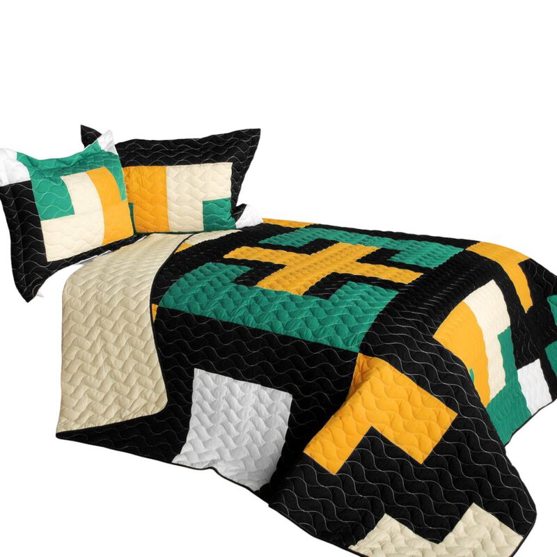 Lightweight 3PC Vermicelli-Quilted Patchwork Quilt Set All-Season Bedspread image number 1