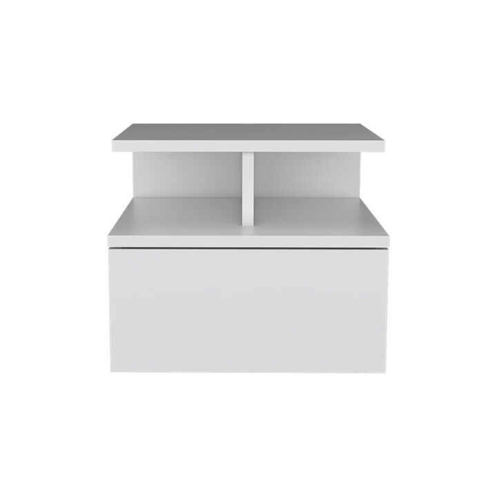 Bedroom Wall-Mounted Nightstand – One Drawer Faux Wood Floating Table