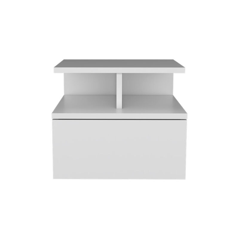 Bedroom Wall-Mounted Nightstand – One Drawer Faux Wood Floating Table