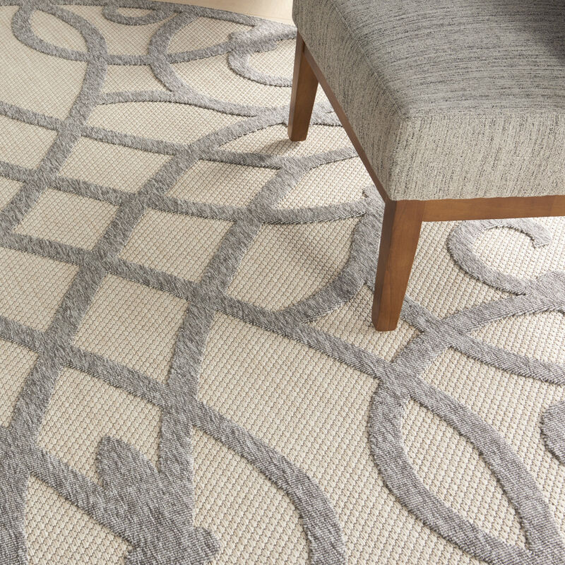 HomeRoots 8' Cream And Gray Round Trellis Indoor Outdoor Area Rug image number 4