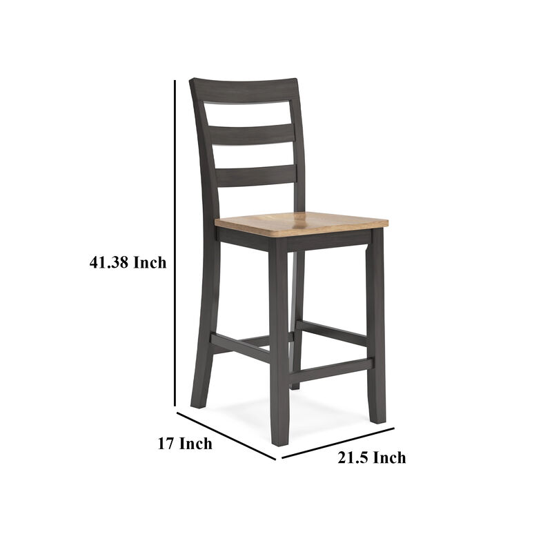 Gasy Counter Height Chair Set of 2, 24 Inch Dark Brown, Contoured Seat - Benzara