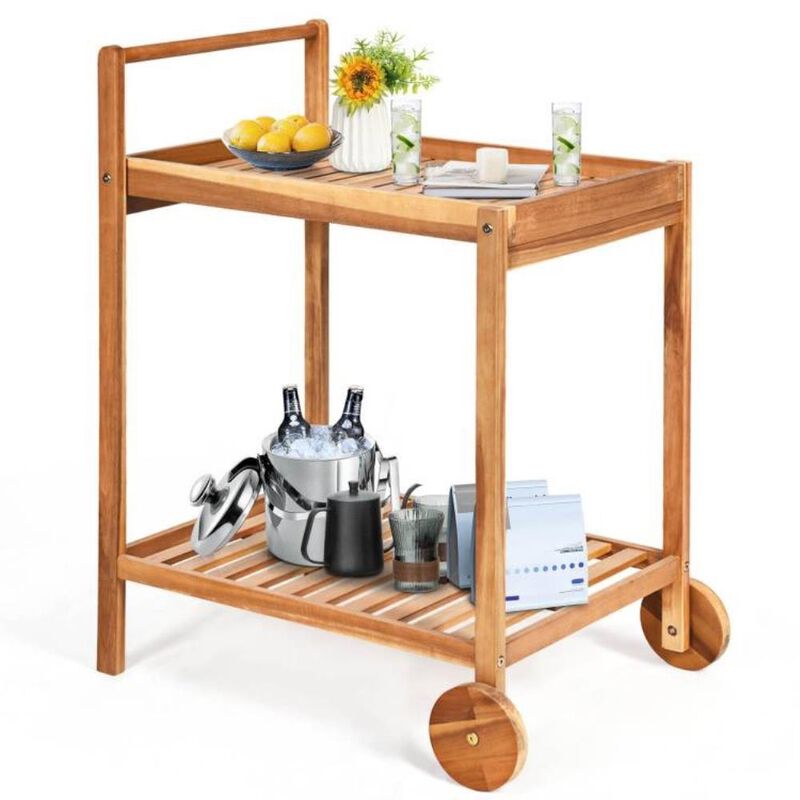 Hivvago Solid Wood Rolling Serving Cart Kitchen Island with Bottom Shelf