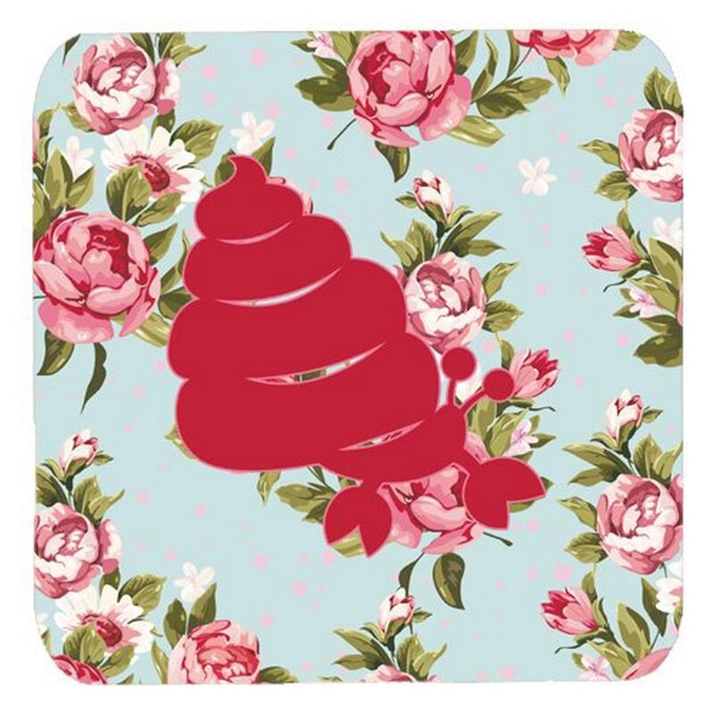 Caroline's Treasures BB1092-RS-BU-FC Hermit Crab Shabby Chic Blue Roses Foam Coasters (Set of 4), 3.5 H x 3.5 W, Multicolor
