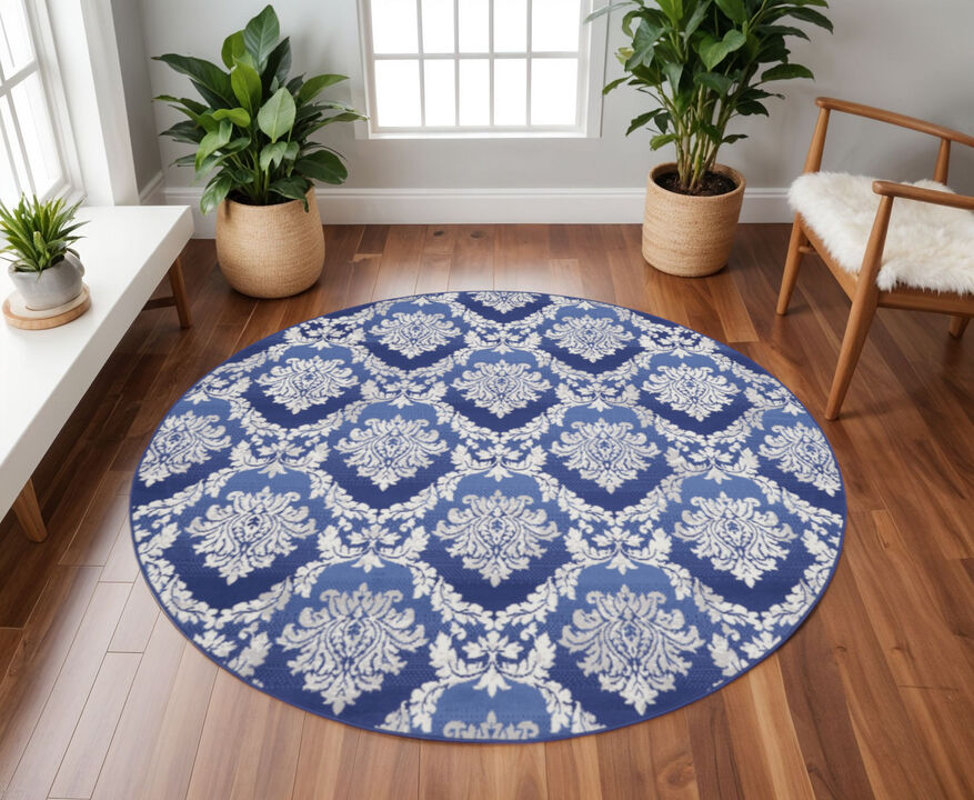 HomeRoots Damask Distressed Round Rug