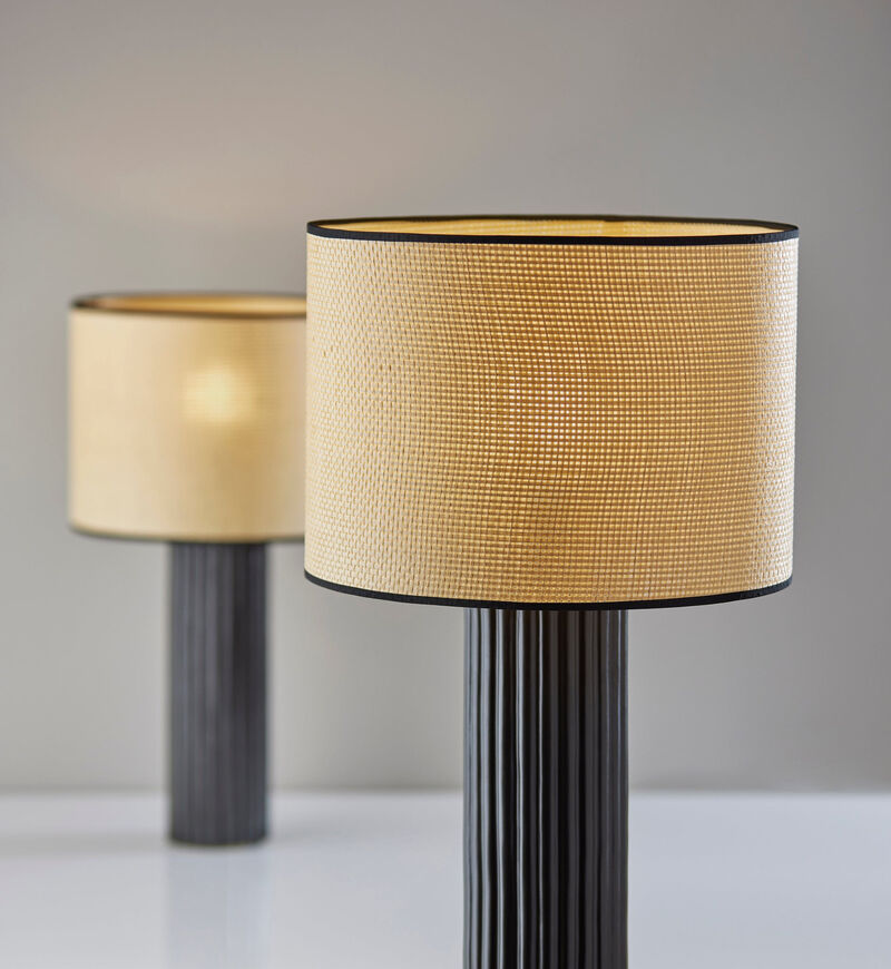 Hivvago 29" Black Ceramic Cylinder Table Lamp With Beige Drum Shade