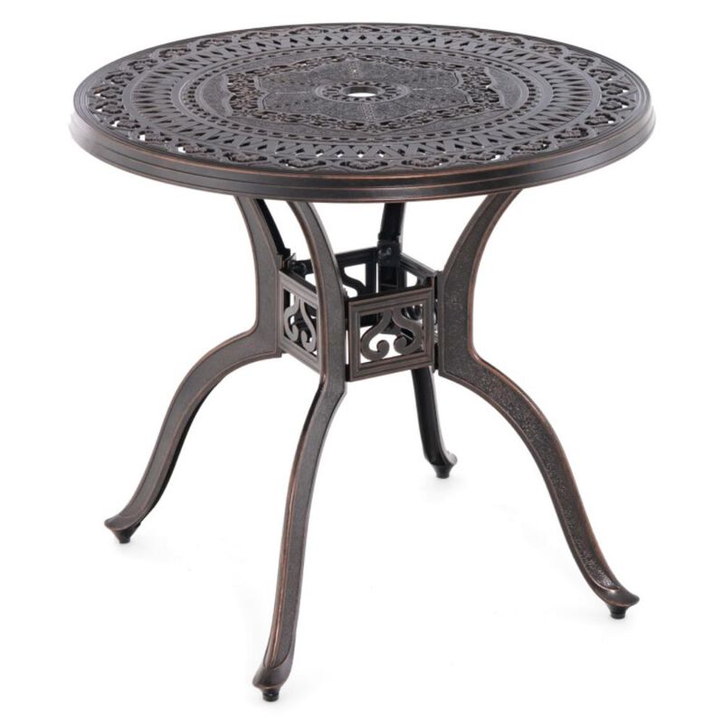 Hivvago Cast Aluminum Table Patio Round Dining Table with Umbrella Hole