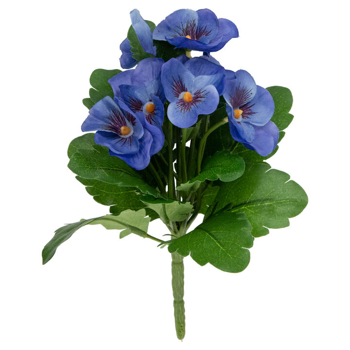 8" Blue Pansy Artificial Silk Floral Bouquet