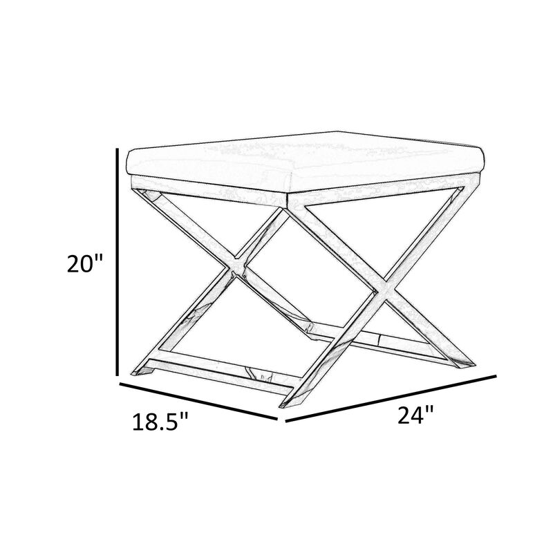 Sovi 20 Inch Accent Stool Ottoman, X Shape Steel Legs, Charcoal Gray - Benzara