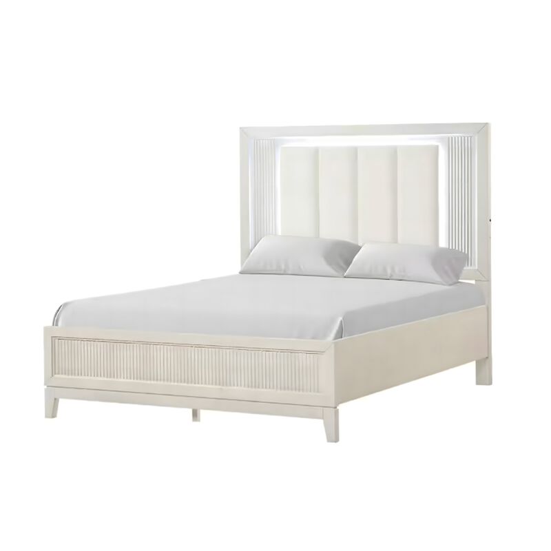 Toi 4pc Queen Bedroom Set w Dresser Mirror, Fluted LED, White Upholstery image number 2