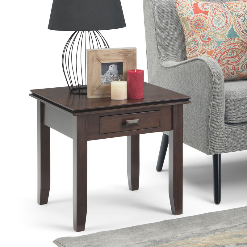 Artisan SOLID WOOD 21 inch Wide Square Transitional End Side Table in Tobacco Brown