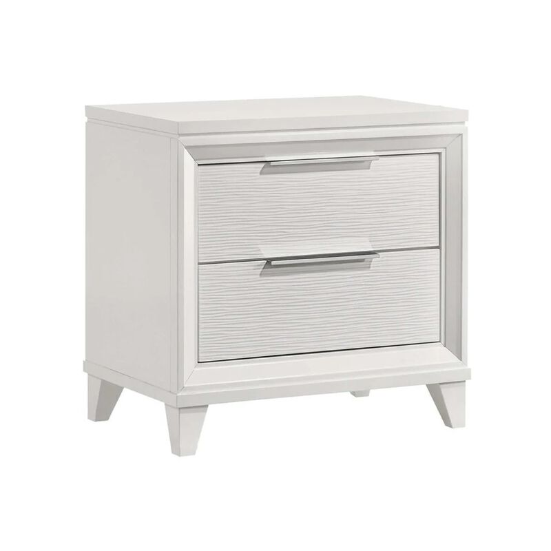 Ressy Nightstand with 2 Drawer, Silver Metal, Contemporary White Wood image number 0