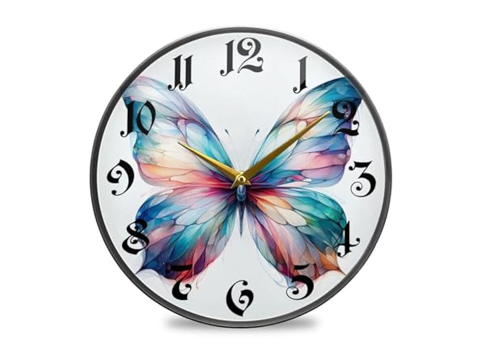 Butterfly Watercolor Wall Clock 5 Inch Silent Non Ticking Battery Operated