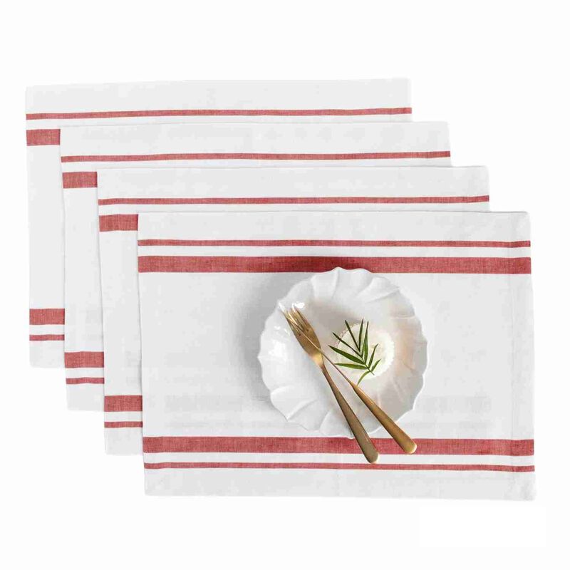 Christmas Linen Placemats 14 x 19 in Set of 4 - French Stripe, Solino Home