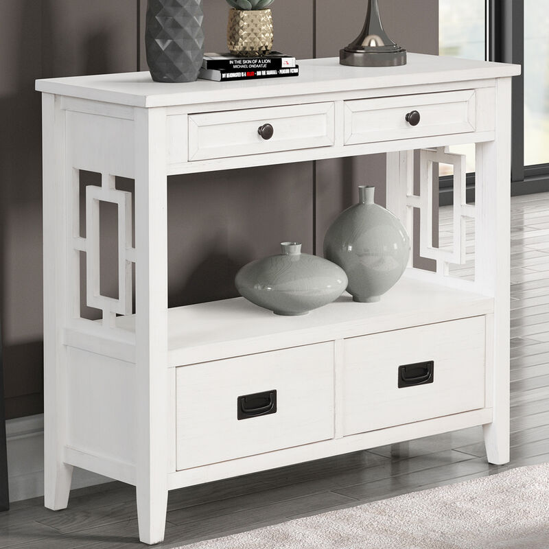GOODSILO Farmhouse Pine Wood Console Table Entry Sofa Table with 4 Drawers and Storage Shelf image number 1