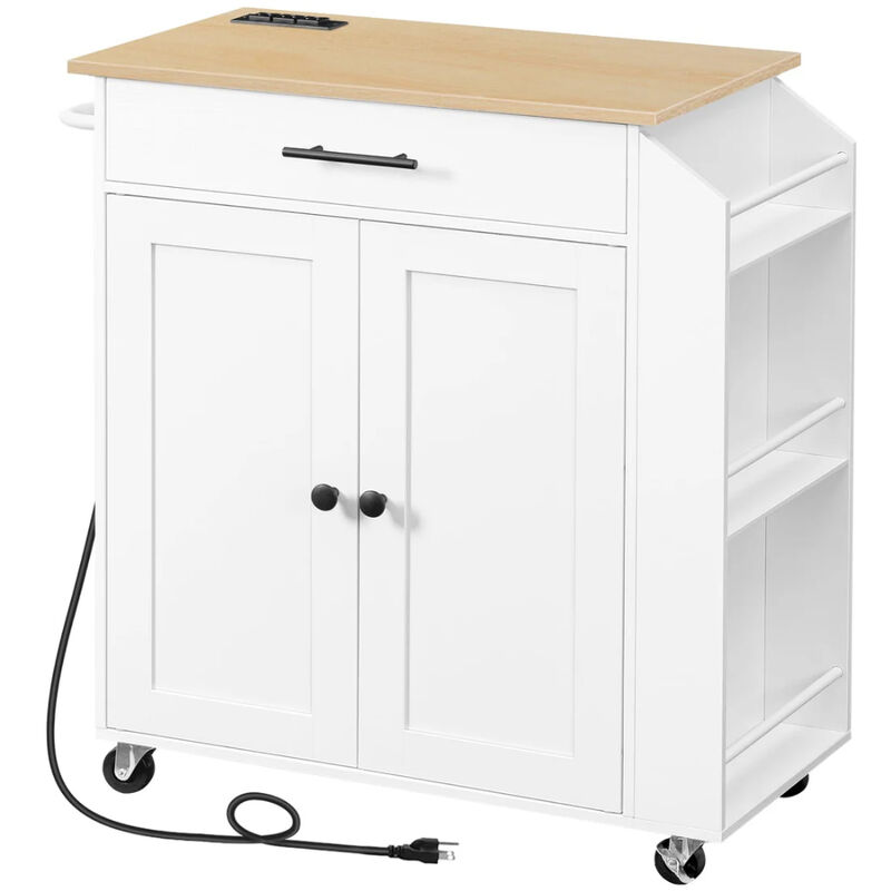 Kitchen Island Cart with Power Outlet, Spice Rack and Storage Drawers image number 0