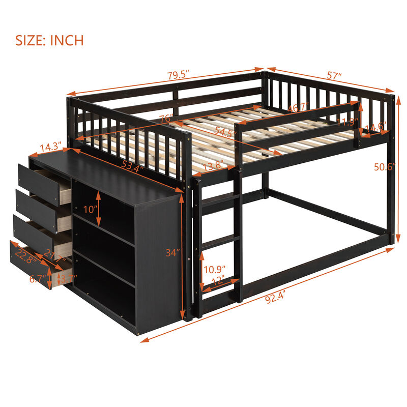 Whisen 92.4"x57" Full over Full Bunk Bed with 4 Drawers 3 Shelves, Solid Wood for Kids Bedroom image number 9