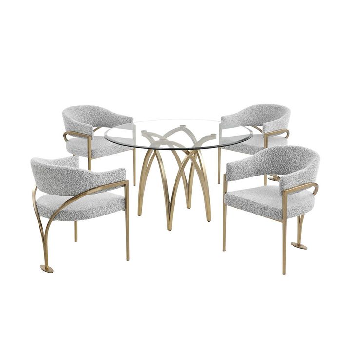 Best Quality Furniture 5Pc Round 48X48 Dining Set With 4 Rich Gray Boucle Chairs