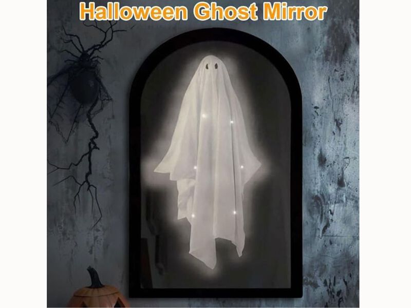 2025 Halloween Ghost Hologram Mirror – LED Haunted Wall Decor for Bedroom, Kitchen & Fireplace