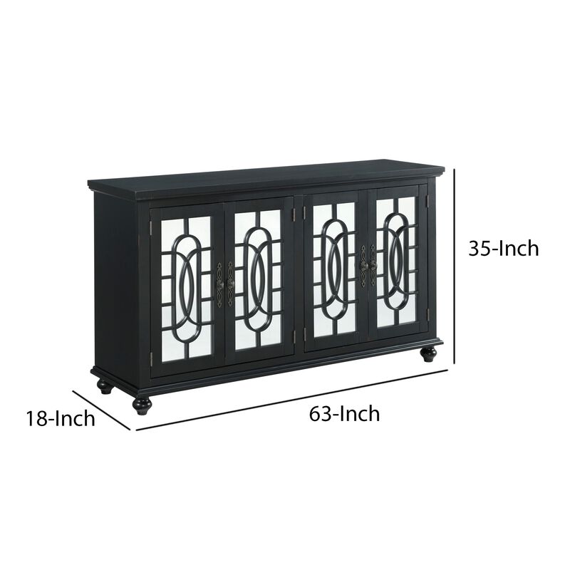 Trellis Front Wood and Glass TV stand with Cabinet Storage, Black-Benzara image number 5
