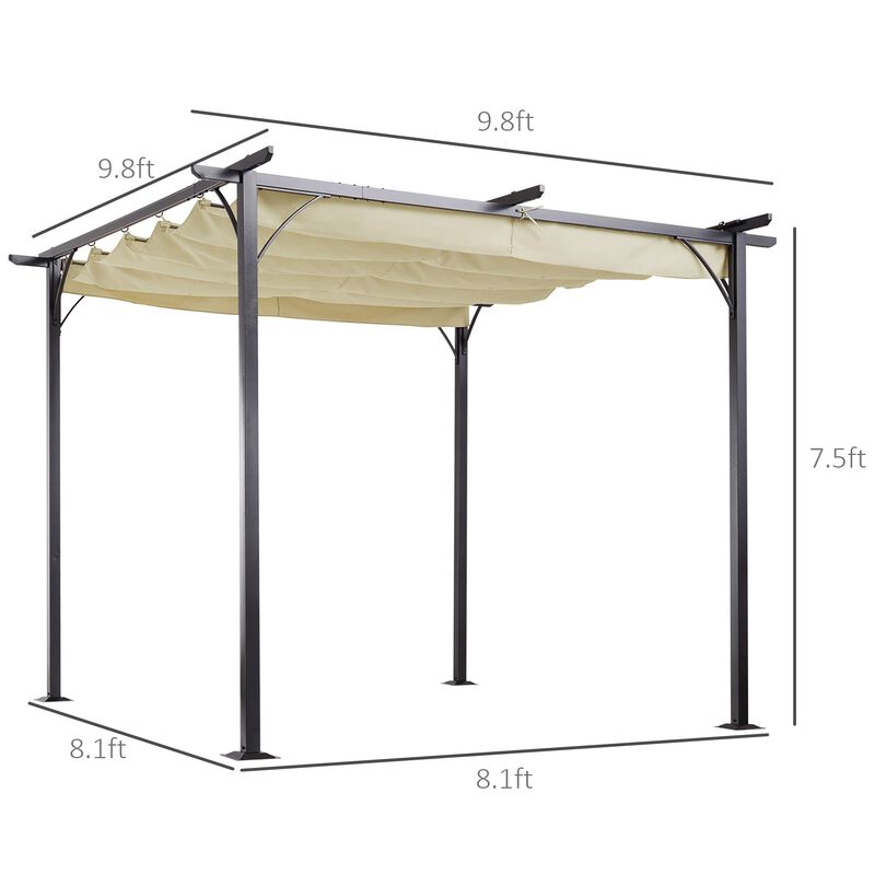 10' x 10' Retractable Patio Gazebo Pergola with UV Resistant Outdoor Canopy & Strong Steel Frame Beige