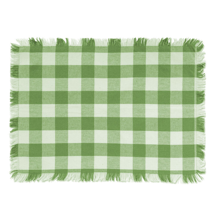 Set of 6 Green and White Checkered Placemats with Fringes 19"