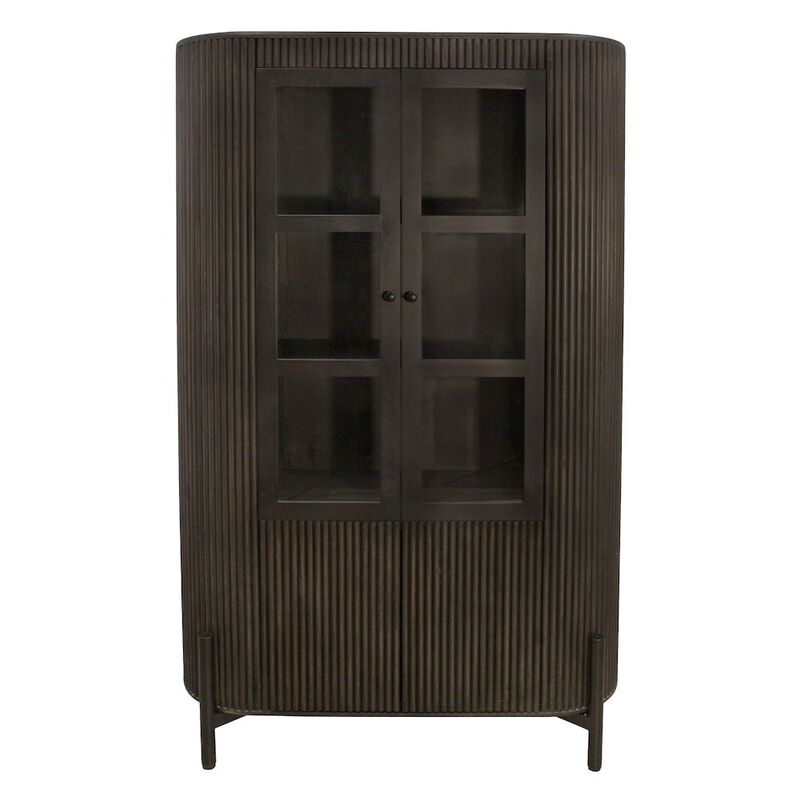 Alex Hamilton Odin 2-Glass Door Cabinet in Charred Ember Finish on Mango Wood