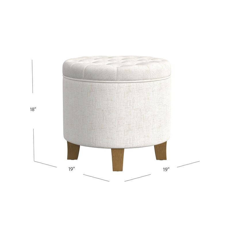 Wes Round Storage Ottoman, Cream Woven Fabric, Hardwood, 19 Inch image number 4
