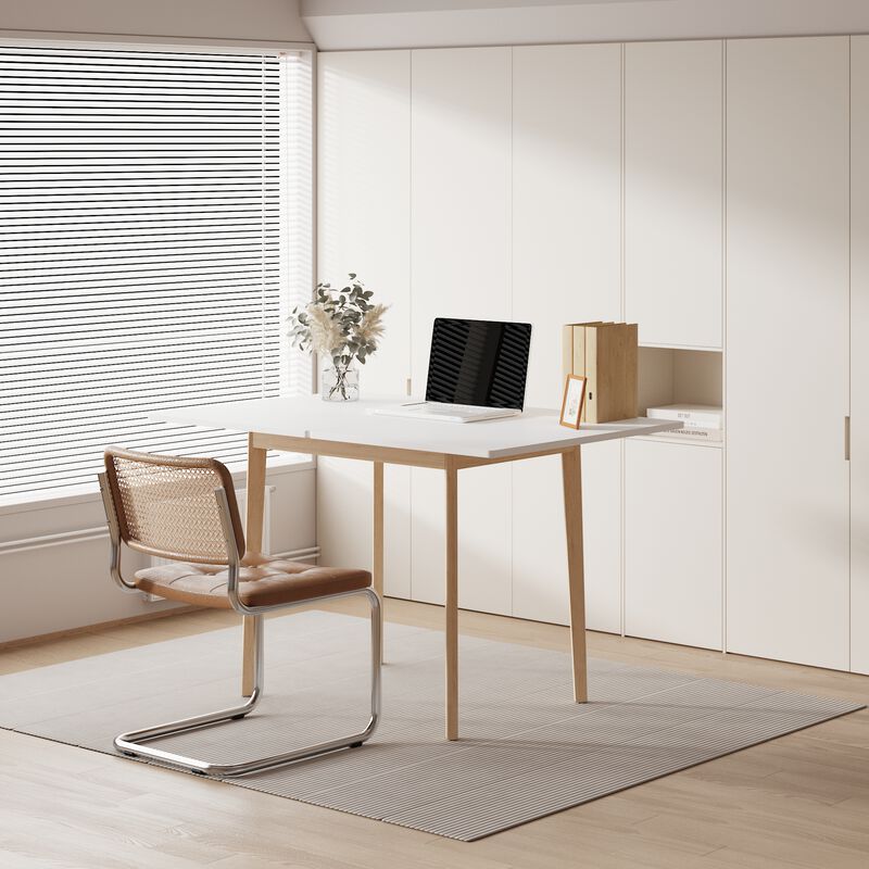 FUFU&GAGA Expandable Office Desk, Modern Folding Desk with Eco-Friendly Rubberwood Legs, (47.2" L x 31.5" W x 29.3" H) ,White