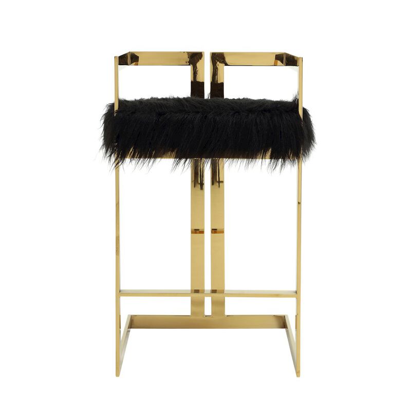 Pangea Home Kenzie Bar Stool Gold/Black Faux Fur