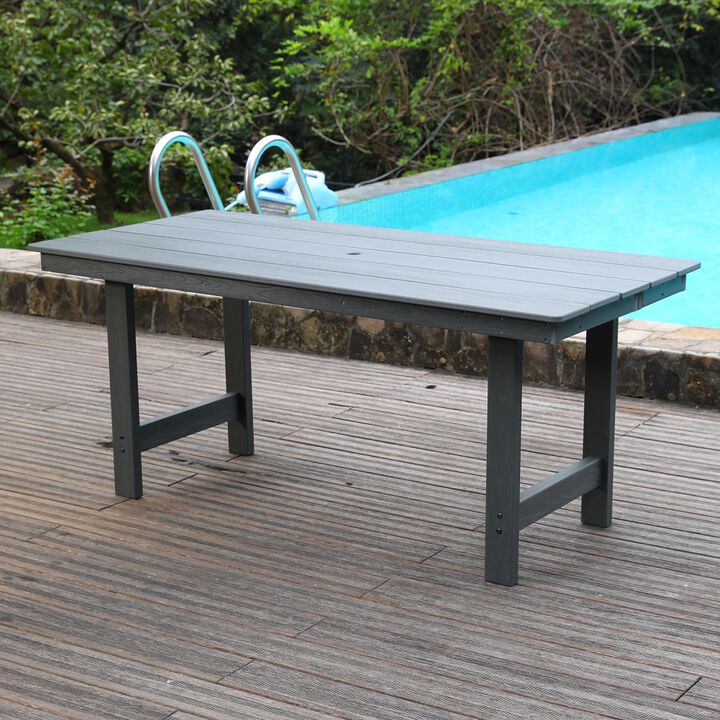 WOW PIONEER Patio Dining Rectangular Patio Dining Table HDPE Weather-Resistant Seats 4&ndash;6 Umbrella Hole Backyard Garden Poolside Entertainment