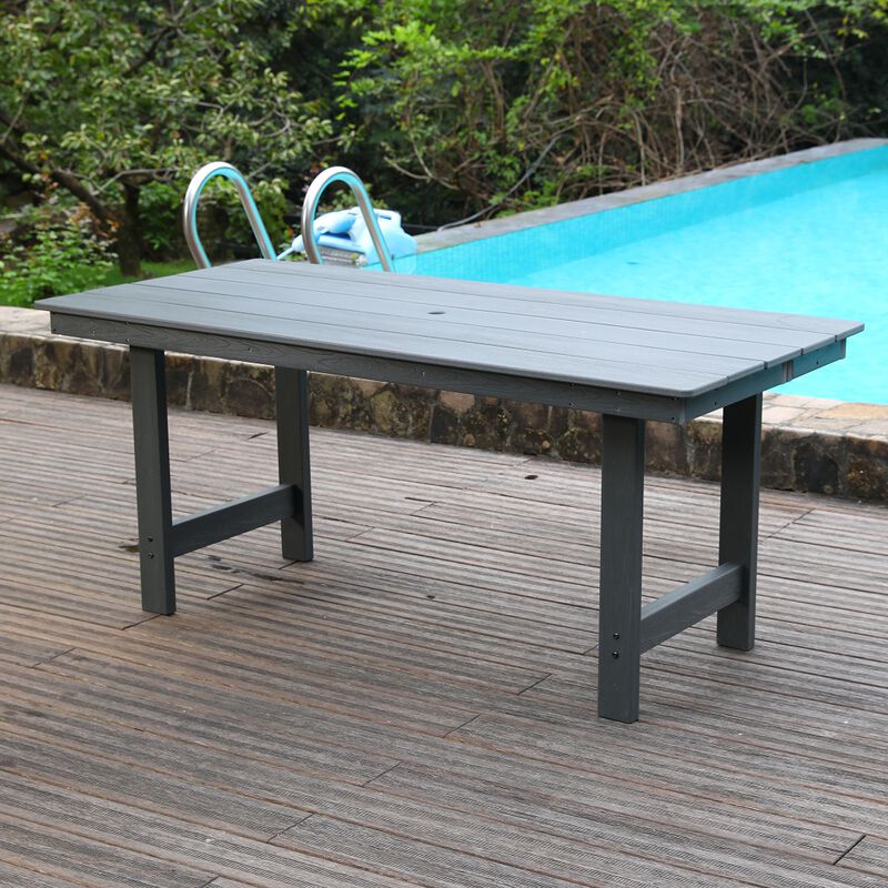 WOW PIONEER Patio Dining Rectangular Patio Dining Table HDPE Weather-Resistant Seats 4&ndash;6 Umbrella Hole Backyard Garden Poolside Entertainment image number 1