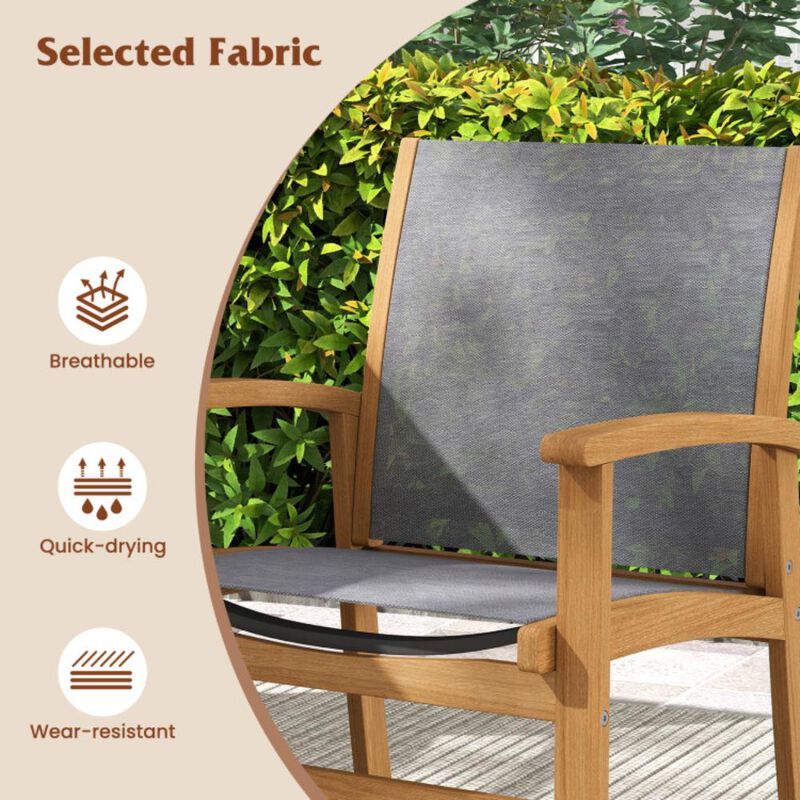 Hivvago Set of 2 Patio Dining Chairs with Breathable Fabric and Acacia Wood Frame