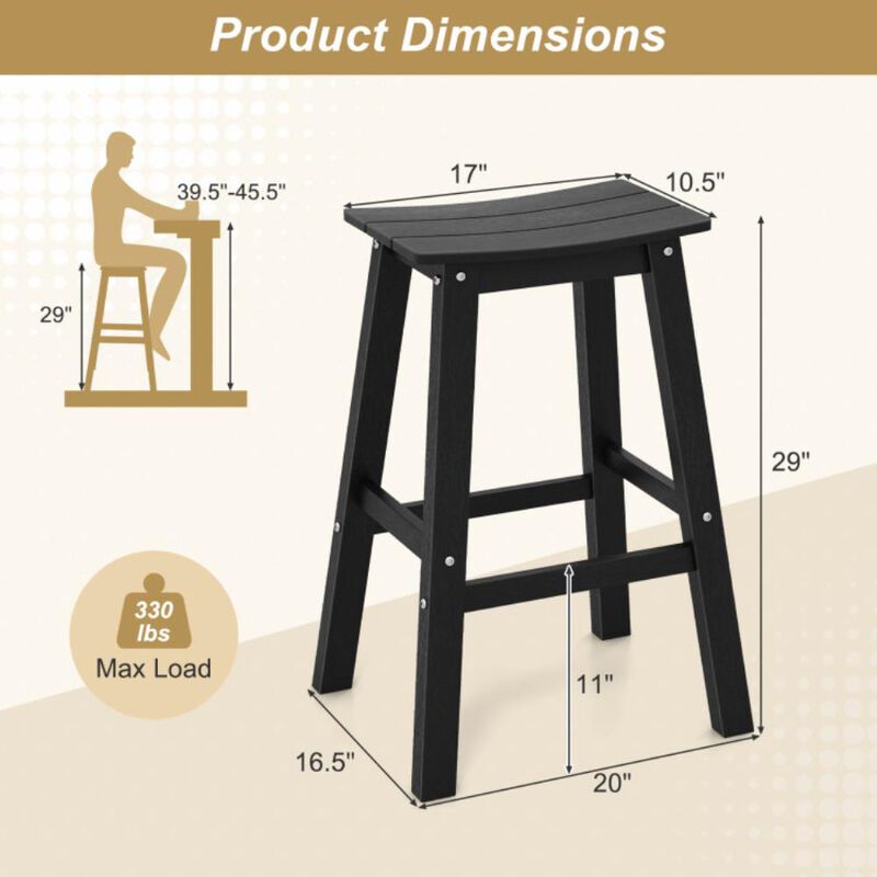 Hivvago 29 Inch HDPE Patio Bar Stool Set of 2 Armless Saddle Stools