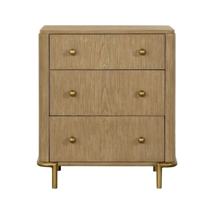 Simple Relax 3 Drawers Wood Nightstand with Dual USB Ports in Sand Wash