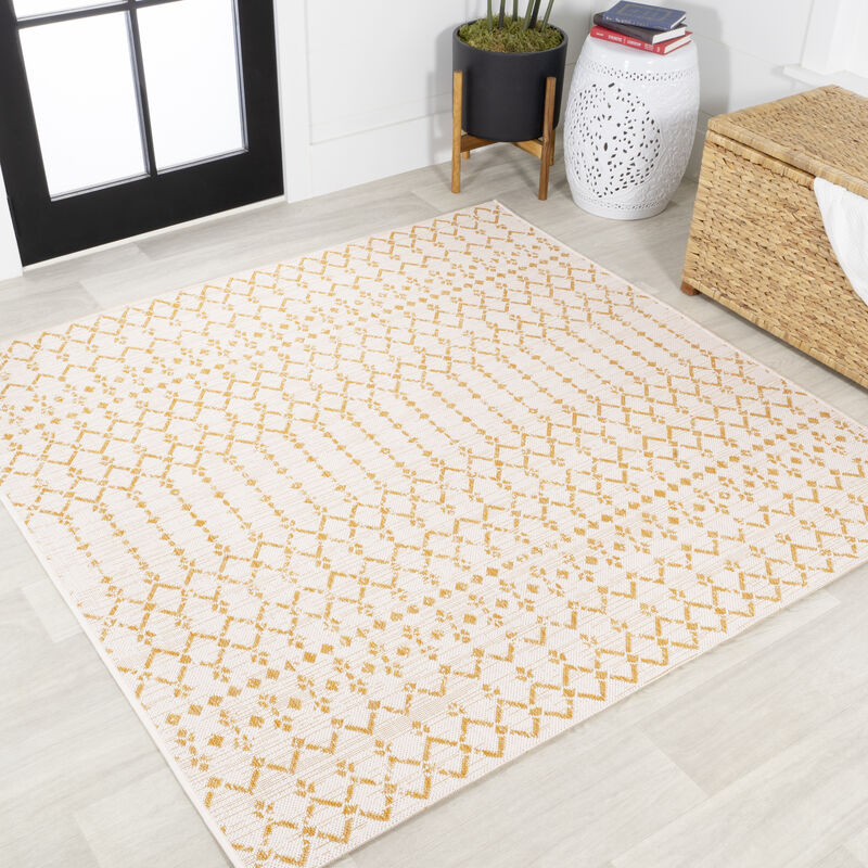 Ourika Moroccan Geometric Textured Weave Square Indoor/Outdoor Area Rug