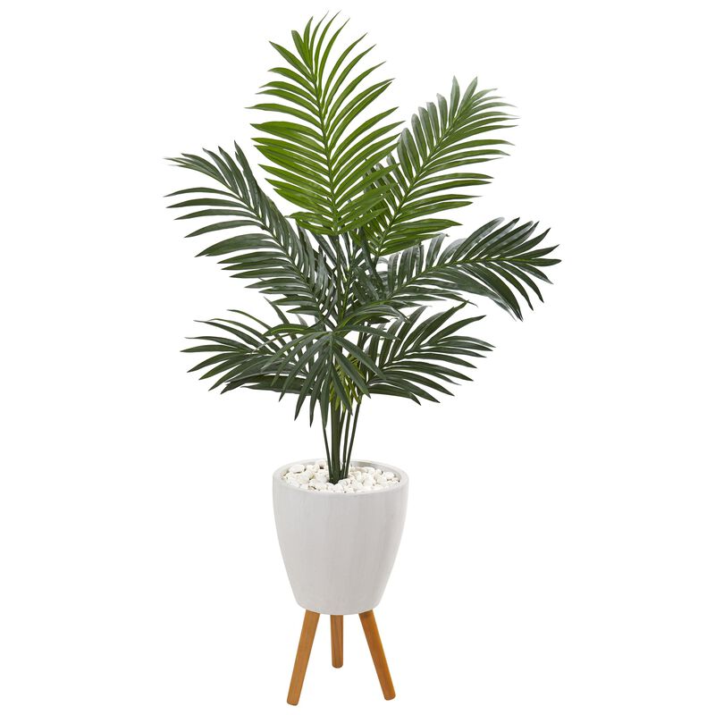 Hivvago 4.5 Feet Kentia Artificial Palm Tree in White Planter with Legs